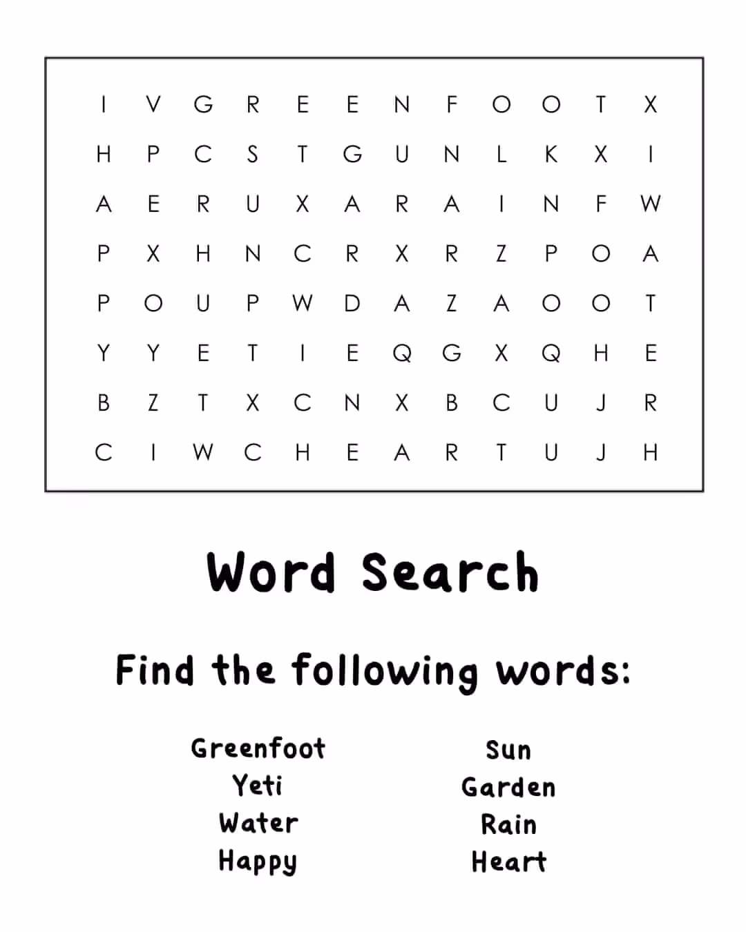 Word Search - Greenfoot Kids Club downloadable activity sheet