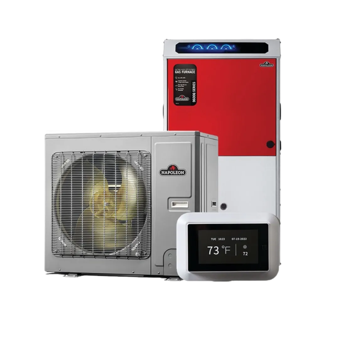 Napoleon hybrid heating system with gas furnace and electric heat pump