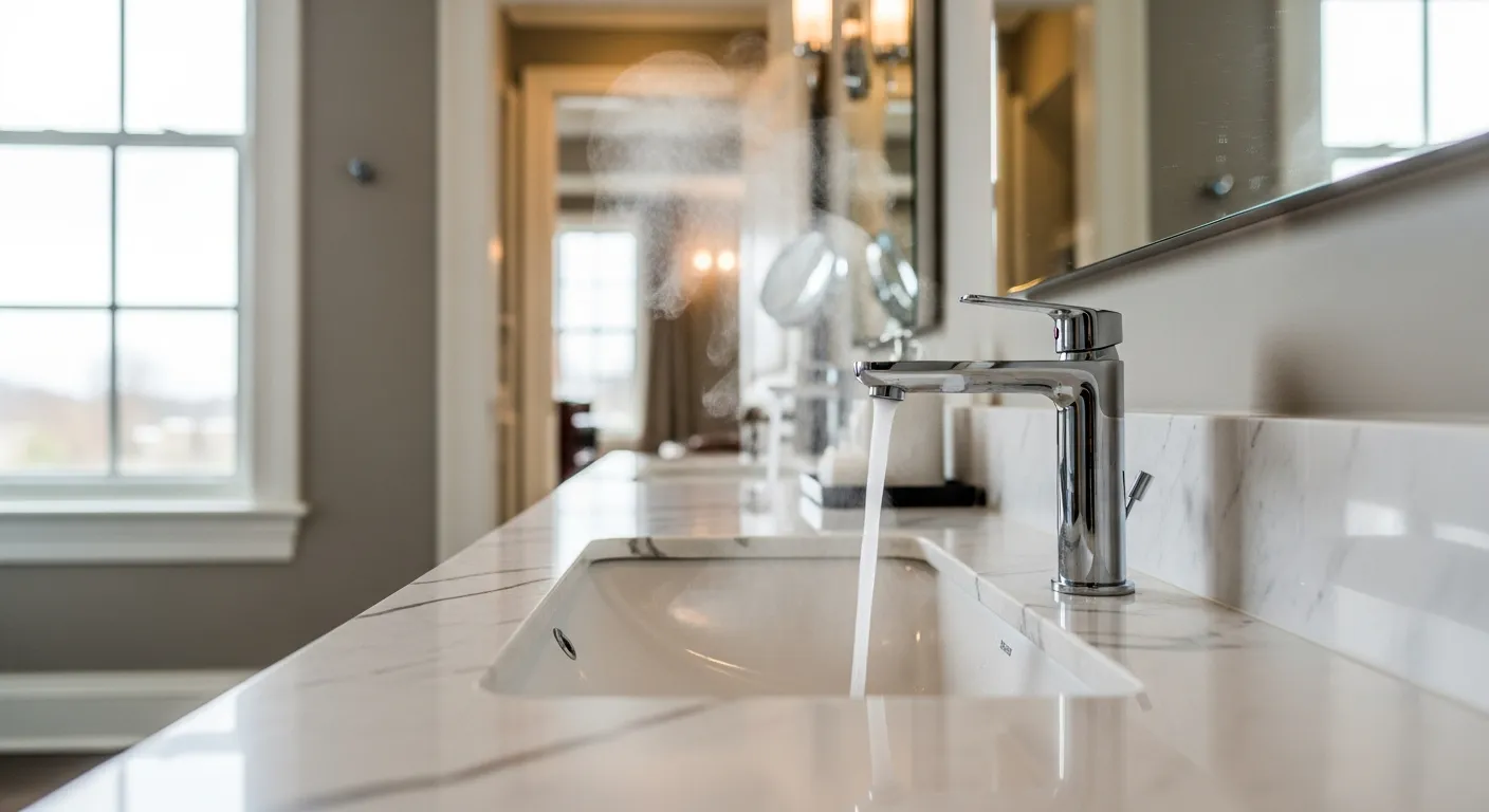 Hot water tap with steam representing energy efficient heat pump water heater performance